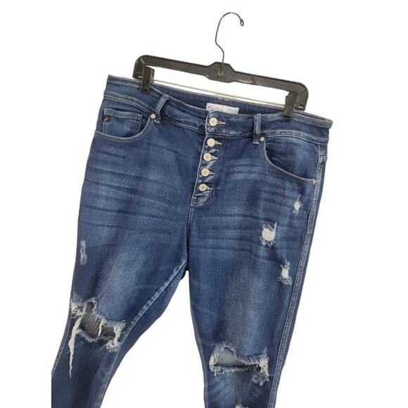 Kancan Plus Size Skinny Curvy High‎ Rise Button Fly Frayed Raw Hem Jeans Size 14 - Picture 3 of 10